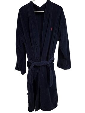Polo Ralph Lauren Robe Small Medium Navy Blue Cotton Terry Cloth Spa Bathrobe